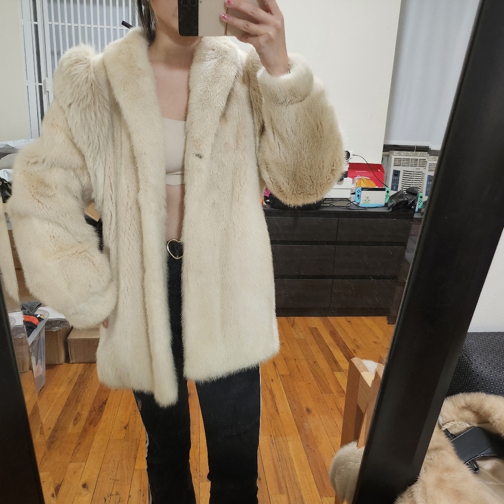 genuine two-way white mink fur coat